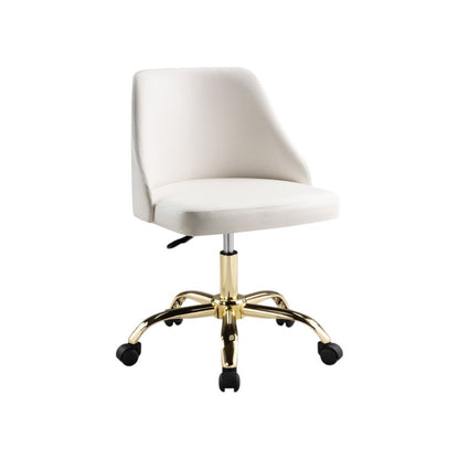 White and Gold Faux Leather Adjustable Height Swivel Rolling Office Chair HomeRoots