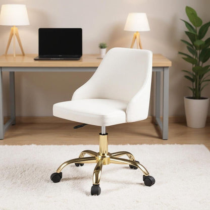 White and Gold Faux Leather Adjustable Height Swivel Rolling Office Chair HomeRoots