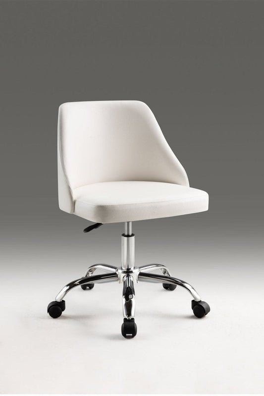 White and Silver Faux Leather Adjustable Height Swivel Rolling Office Chair HomeRoots