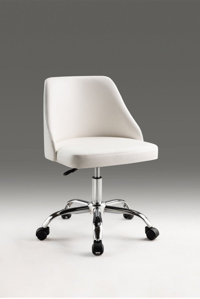 White and Silver Faux Leather Adjustable Height Swivel Rolling Office Chair HomeRoots