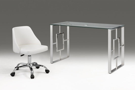 White and Silver Faux Leather Adjustable Height Swivel Rolling Office Chair HomeRoots