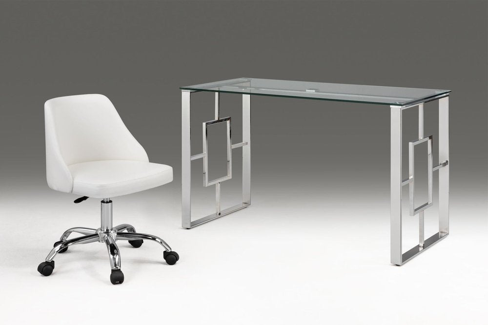 White and Silver Faux Leather Adjustable Height Swivel Rolling Office Chair HomeRoots