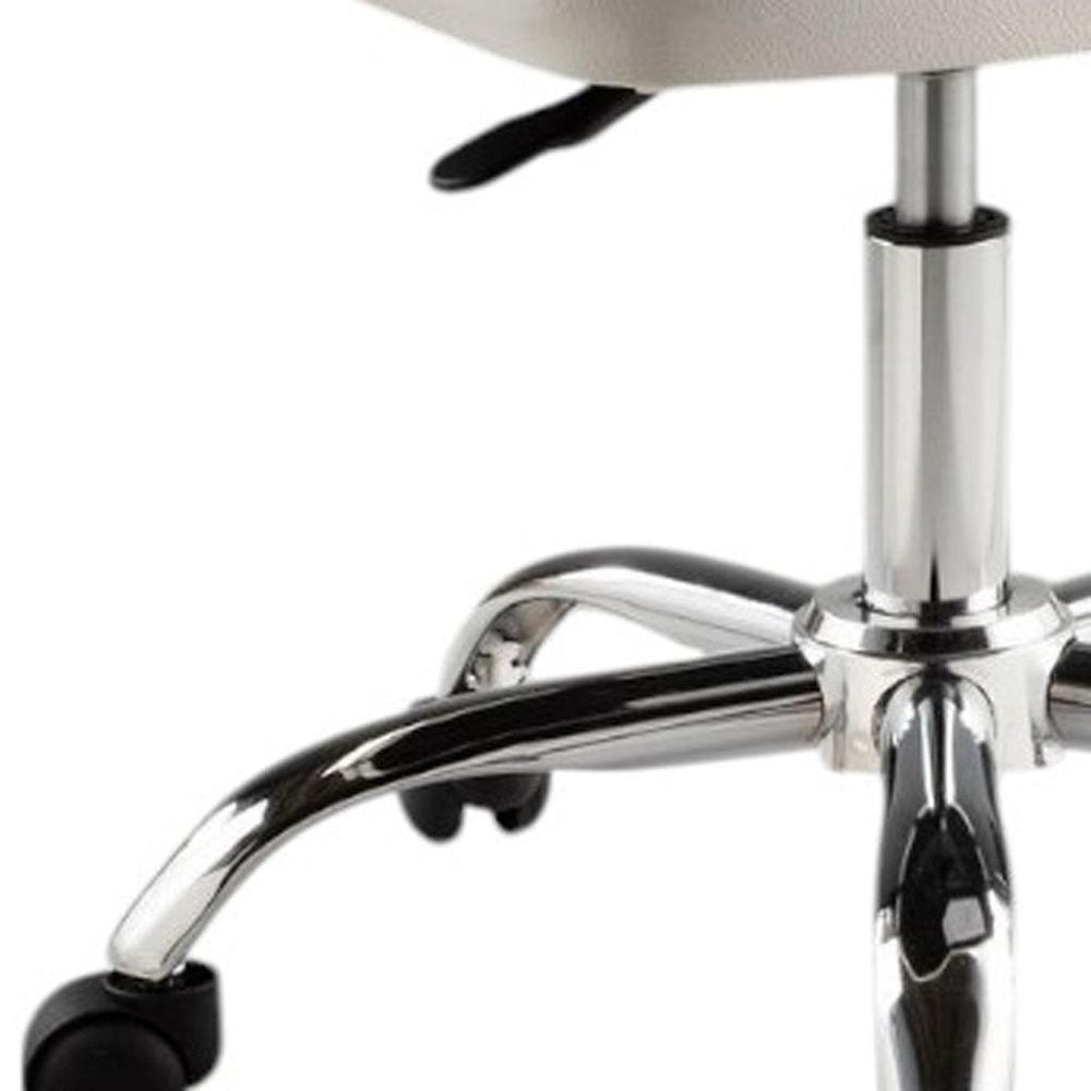 White and Silver Faux Leather Adjustable Height Swivel Rolling Office Chair HomeRoots