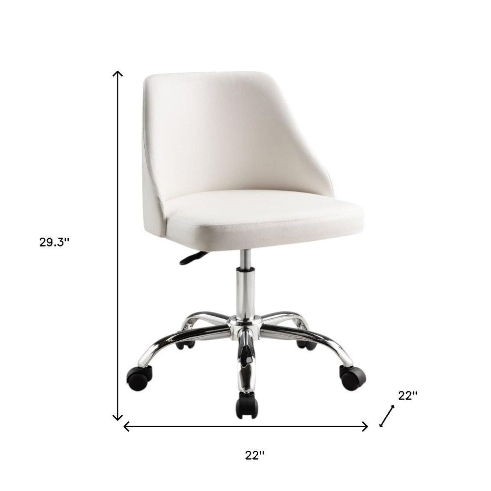 White and Silver Faux Leather Adjustable Height Swivel Rolling Office Chair HomeRoots