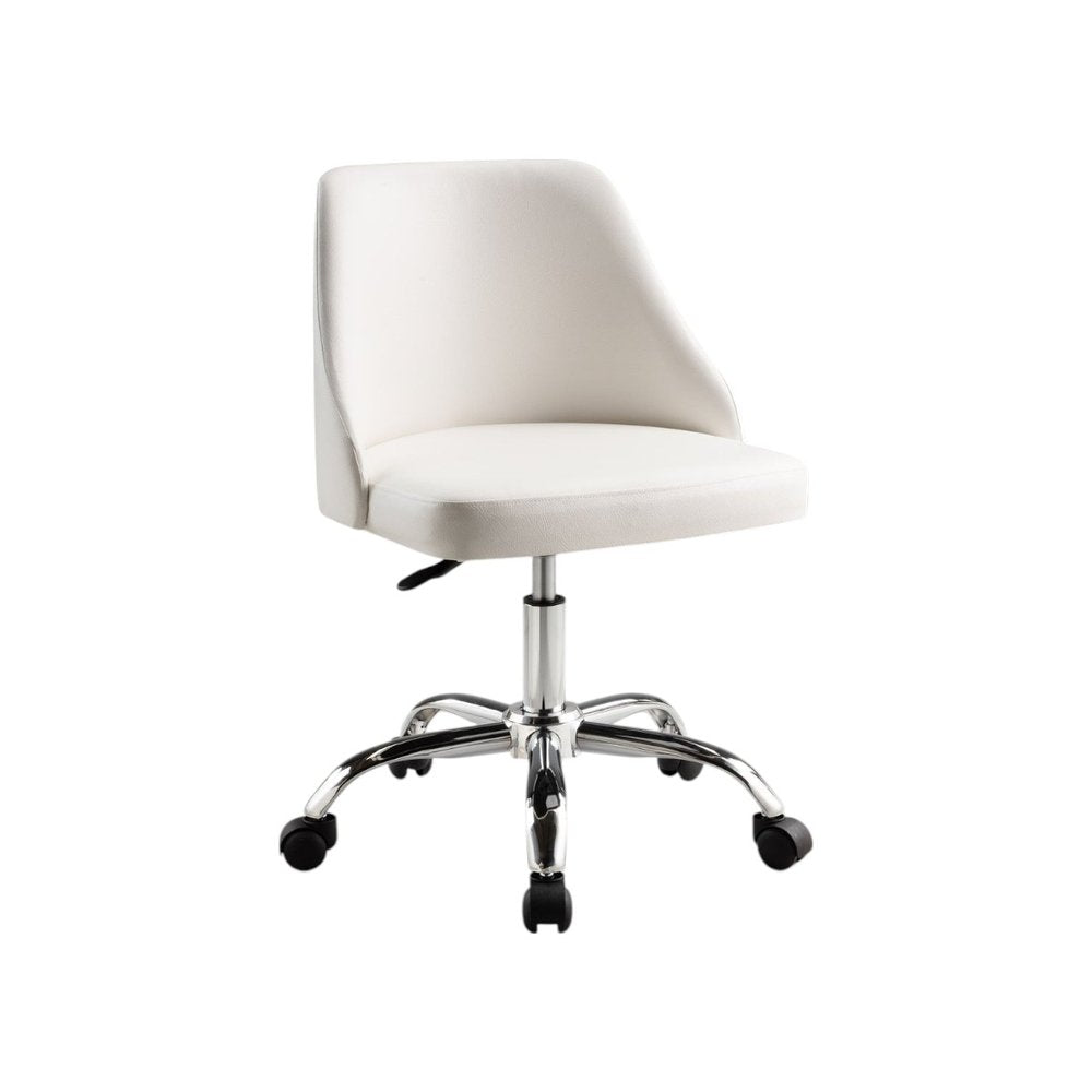 White and Silver Faux Leather Adjustable Height Swivel Rolling Office Chair HomeRoots