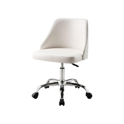 White and Silver Faux Leather Adjustable Height Swivel Rolling Office Chair HomeRoots