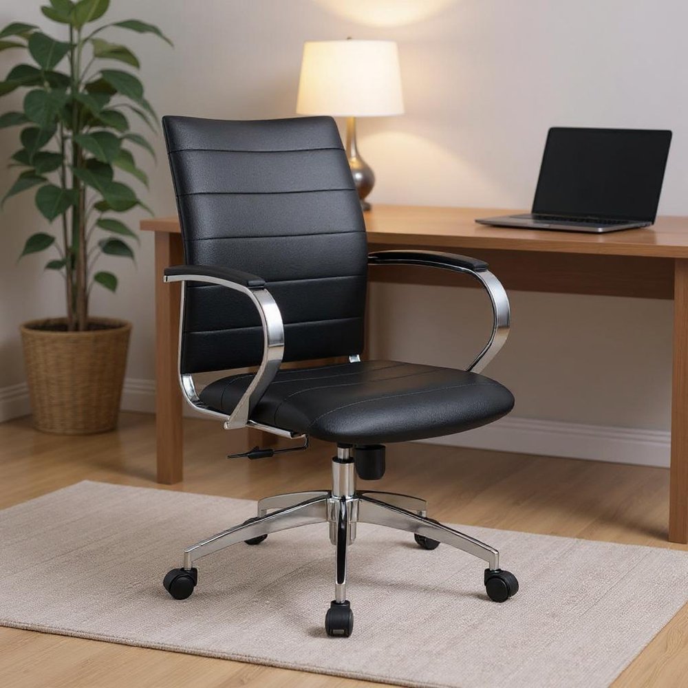 Black and Silver Adjustable Height Swivel Rolling Office Chair HomeRoots