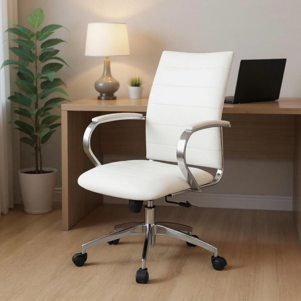 White and Silver Adjustable Height Swivel Rolling Office Chair HomeRoots