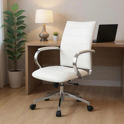 White and Silver Adjustable Height Swivel Rolling Office Chair HomeRoots