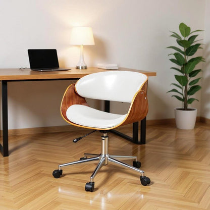 Brown White and Silver Adjustable Height Swivel Rolling Office Chair HomeRoots