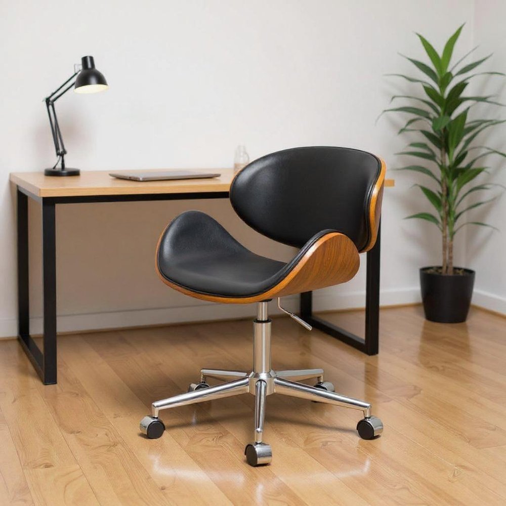 Brown Black and Silver Adjustable Height Swivel Rolling Office Chair