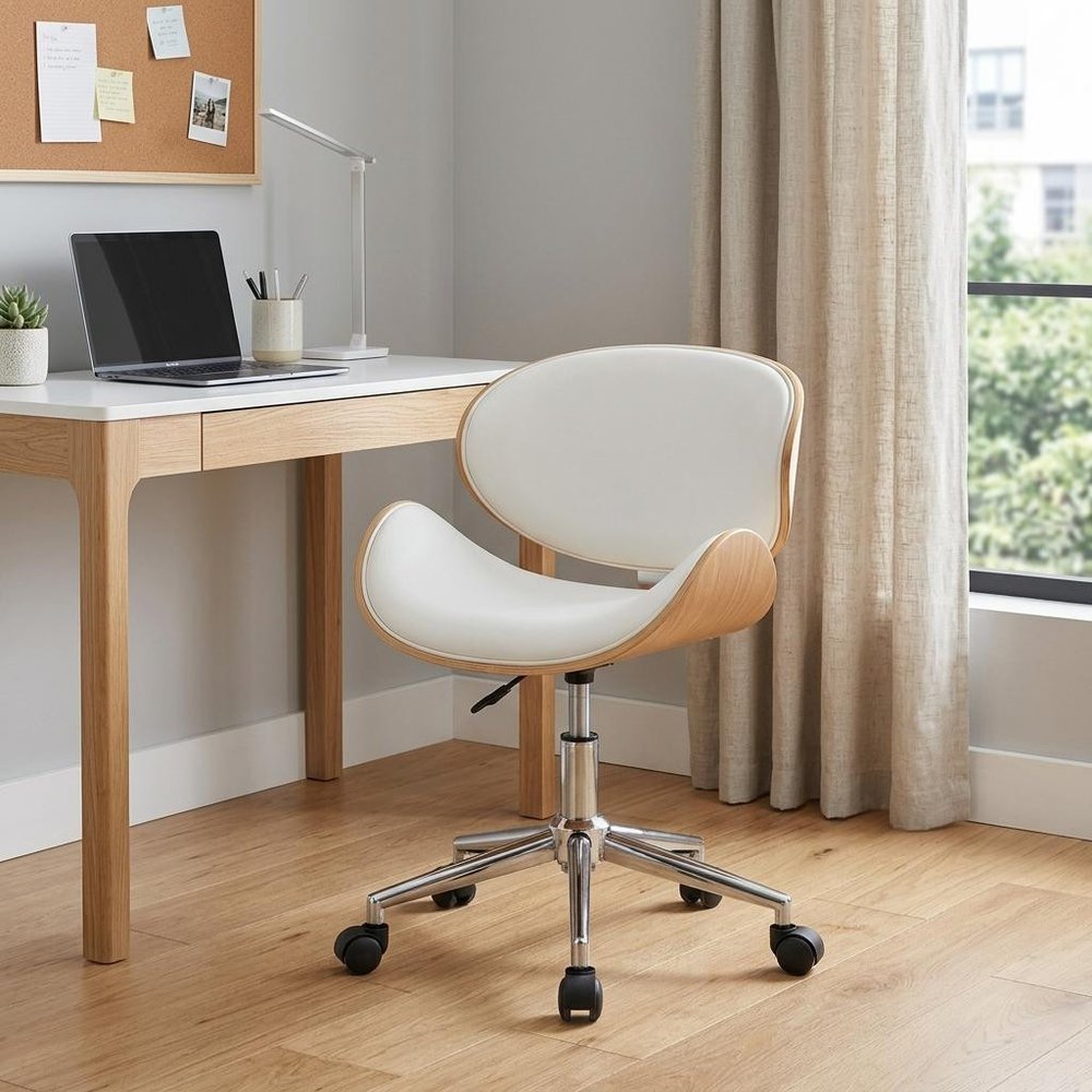 Brown White and Silver Adjustable Height Swivel Rolling Office Chair HomeRoots