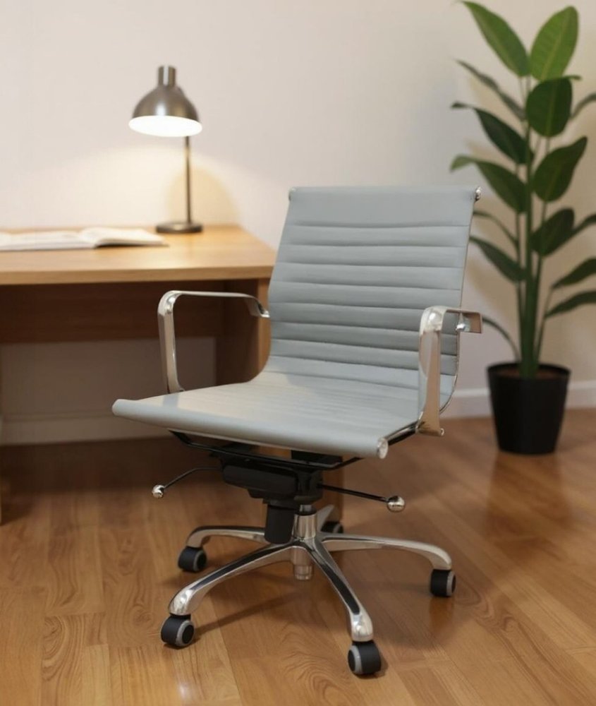 Gray and Silver Faux Leather Adjustable Height Swivel Rolling Office Chair HomeRoots