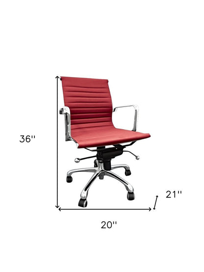 Red and Silver Faux Leather Adjustable Height Swivel Rolling Office Chair HomeRoots