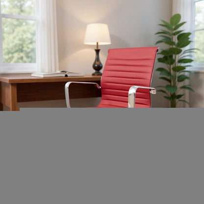 Red and Silver Faux Leather Adjustable Height Swivel Rolling Office Chair HomeRoots