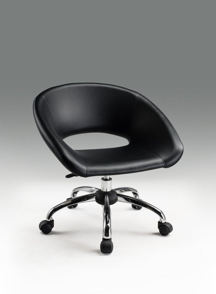 Black and Silver Faux Leather Adjustable Height Swivel Rolling Office Chair HomeRoots