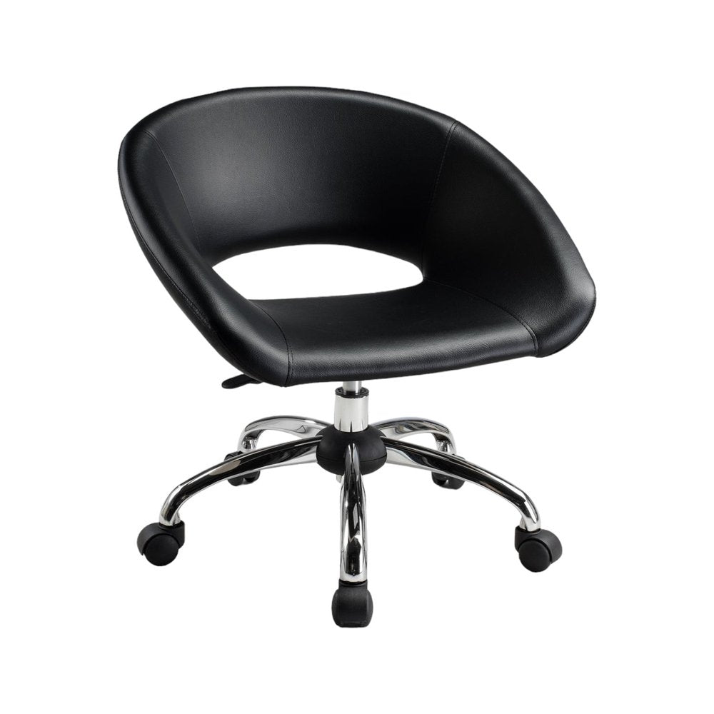 Black and Silver Faux Leather Adjustable Height Swivel Rolling Office Chair HomeRoots