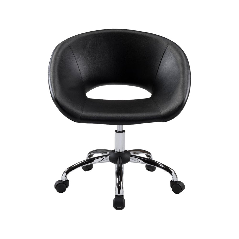 Black and Silver Faux Leather Adjustable Height Swivel Rolling Office Chair HomeRoots