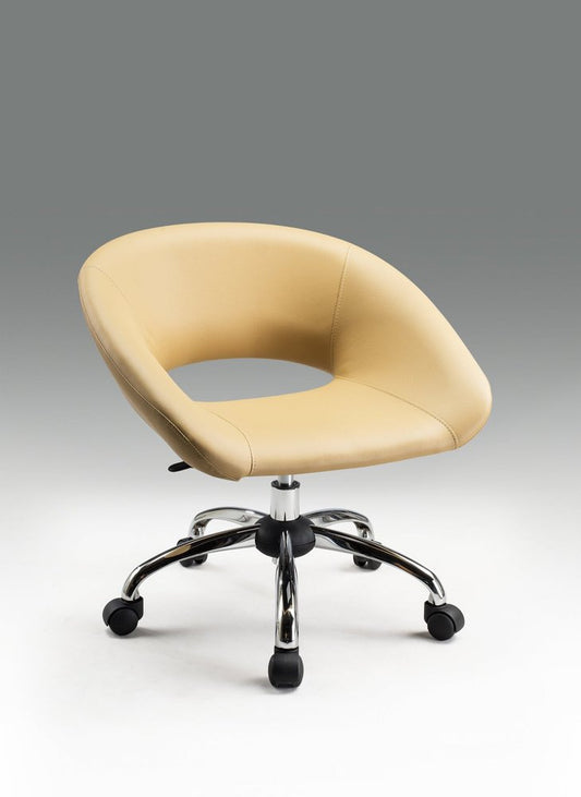 Beige and Silver Faux Leather Adjustable Height Swivel Rolling Office Chair HomeRoots