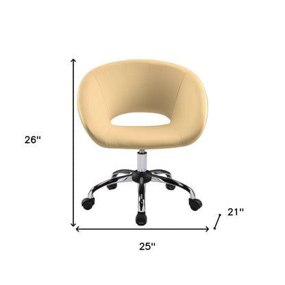 Beige and Silver Faux Leather Adjustable Height Swivel Rolling Office Chair HomeRoots