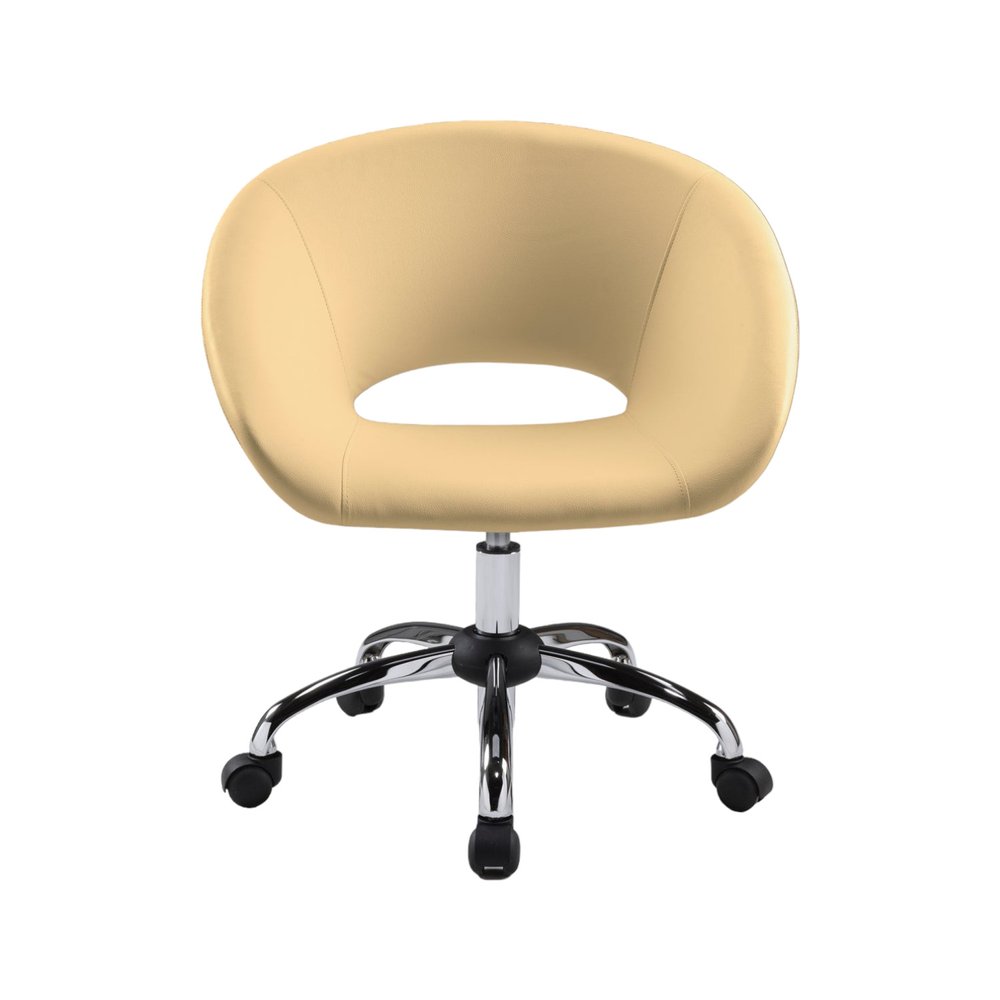 Beige and Silver Faux Leather Adjustable Height Swivel Rolling Office Chair HomeRoots