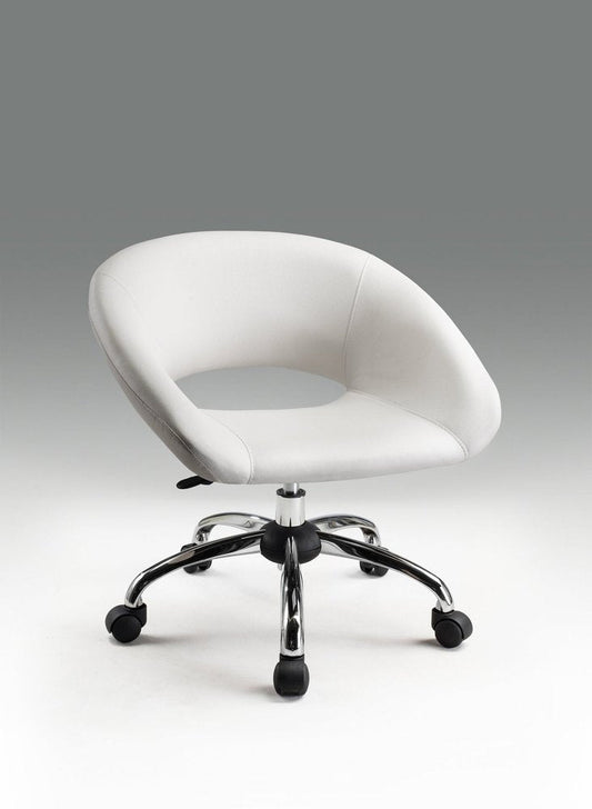 White and Silver Faux Leather Adjustable Height Swivel Rolling Office Chair HomeRoots