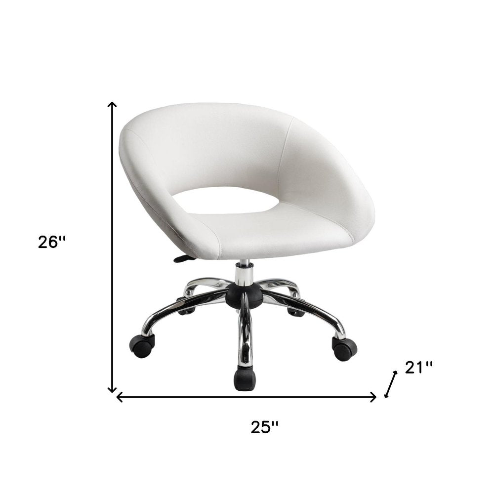 White and Silver Faux Leather Adjustable Height Swivel Rolling Office Chair HomeRoots