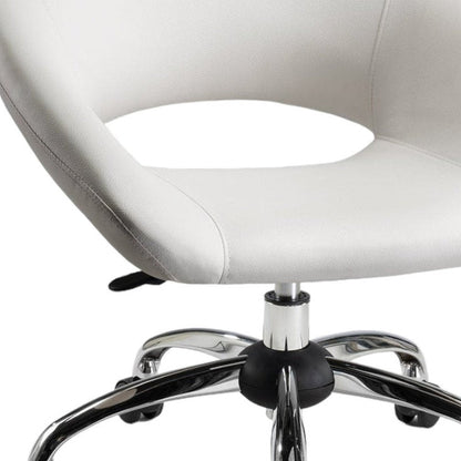 White and Silver Faux Leather Adjustable Height Swivel Rolling Office Chair HomeRoots
