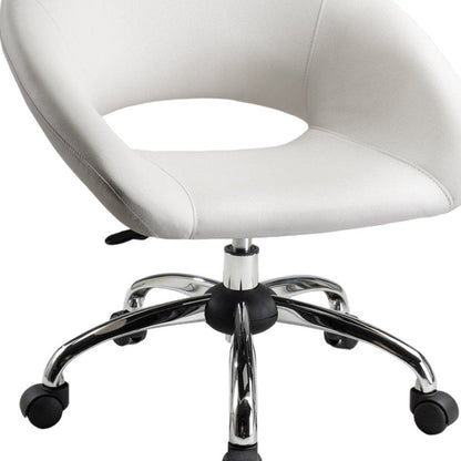 White and Silver Faux Leather Adjustable Height Swivel Rolling Office Chair HomeRoots