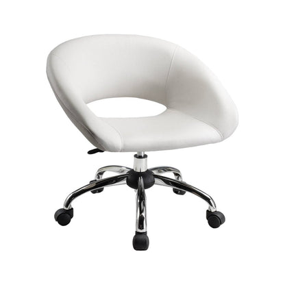 White and Silver Faux Leather Adjustable Height Swivel Rolling Office Chair HomeRoots