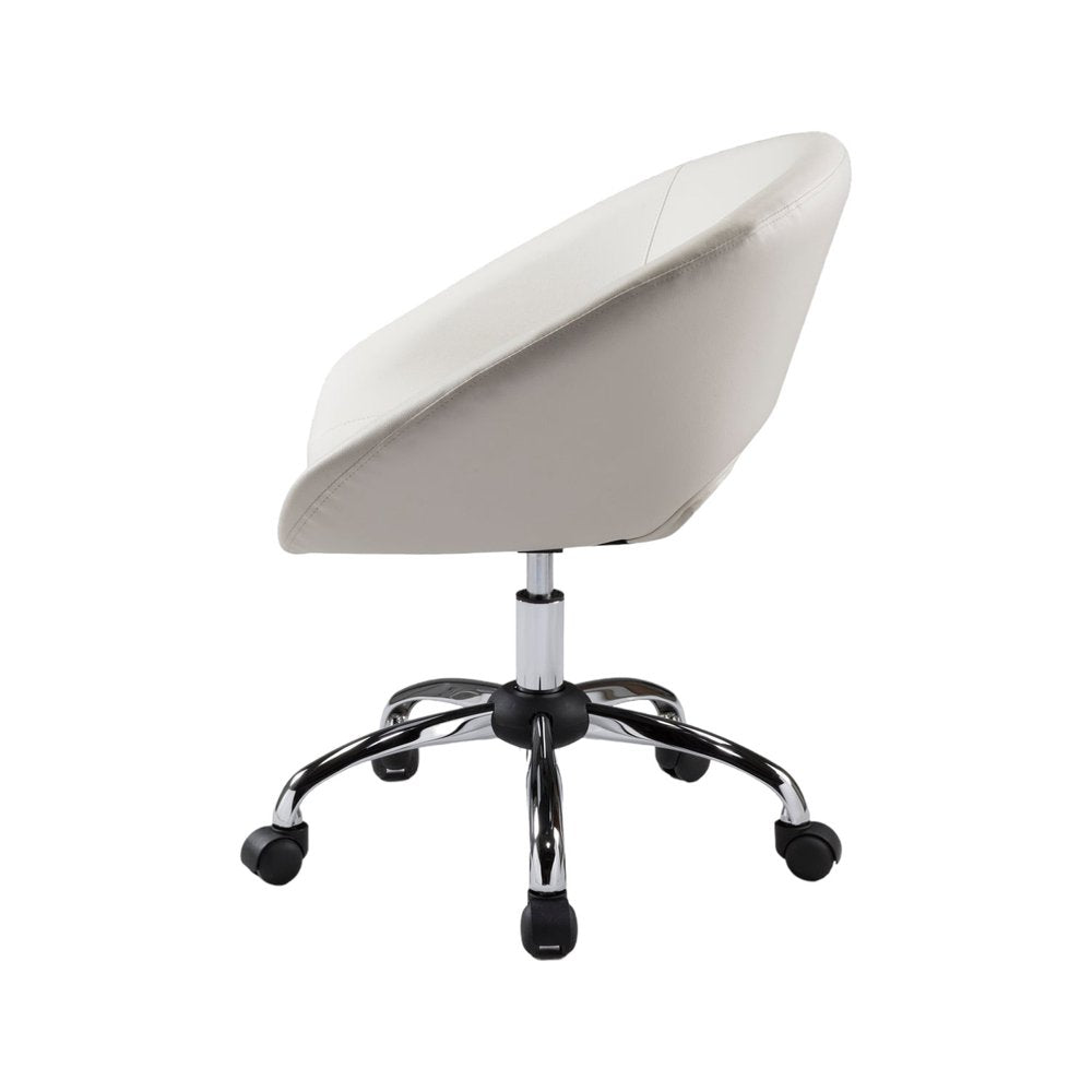 White and Silver Faux Leather Adjustable Height Swivel Rolling Office Chair HomeRoots