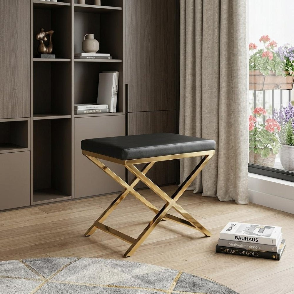 21" Charcoal and Gold Faux Leather Vanity Chair HomeRoots