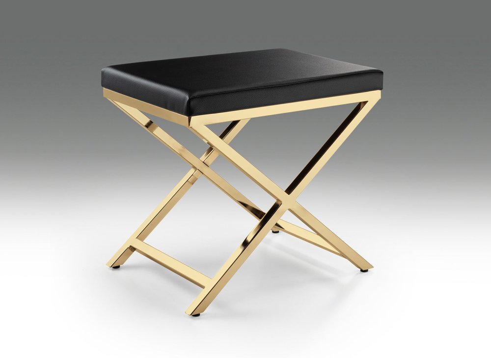 21" Black and Gold Faux Leather Vanity Chair HomeRoots