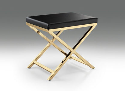 21" Black and Gold Faux Leather Vanity Chair HomeRoots