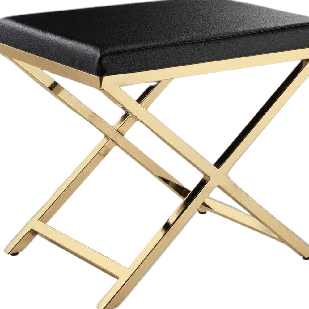 21" Black and Gold Faux Leather Vanity Chair HomeRoots