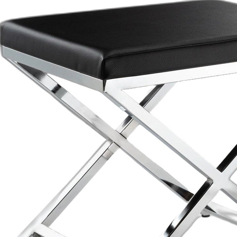 21" Black and Silver Faux Leather Vanity Chair HomeRoots