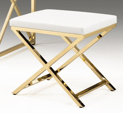 21" White and Gold Faux Leather Vanity Chair HomeRoots