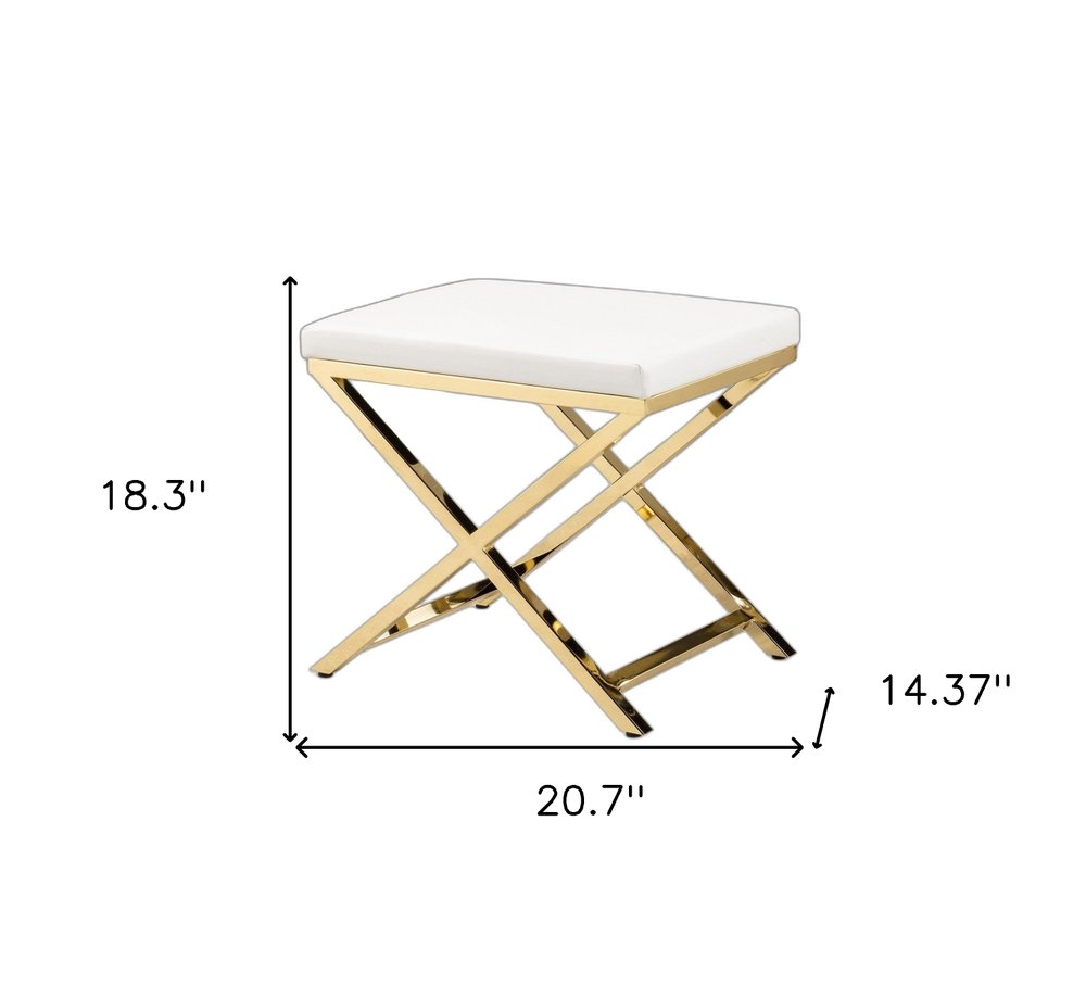 21" White and Gold Faux Leather Vanity Chair HomeRoots