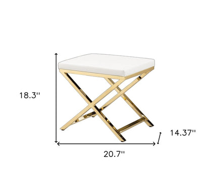 21" White and Gold Faux Leather Vanity Chair HomeRoots