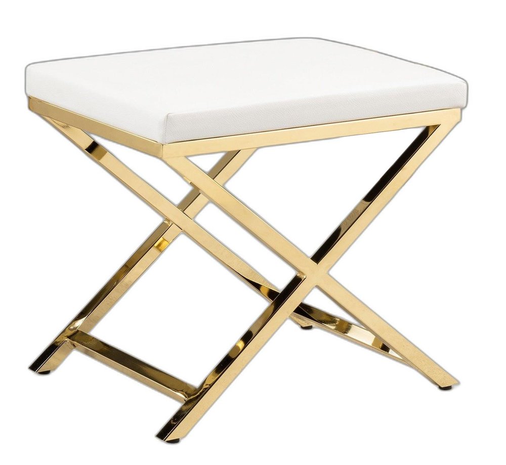 21" White and Gold Faux Leather Vanity Chair HomeRoots