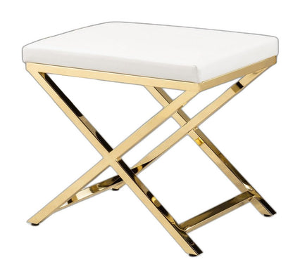 21" White and Gold Faux Leather Vanity Chair HomeRoots