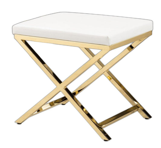 21" White and Gold Faux Leather Vanity Chair HomeRoots