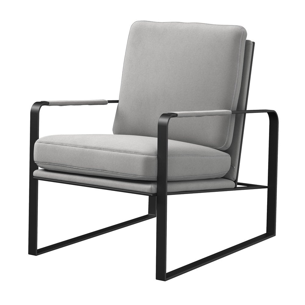 35" Light Gray and Black Velvet And Metal Lounge Chair HomeRoots