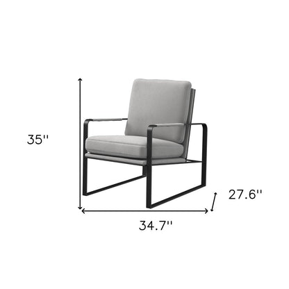 35" Light Gray and Black Velvet And Metal Lounge Chair HomeRoots