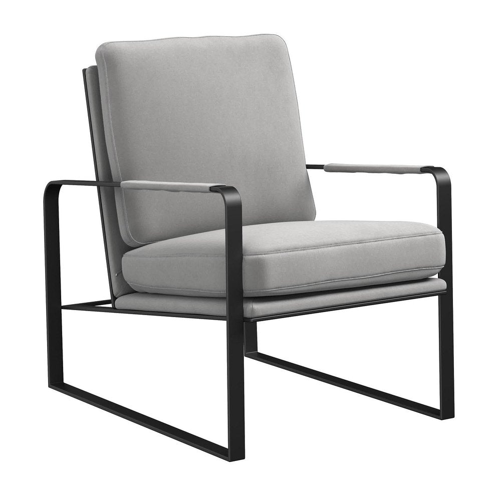 35" Light Gray and Black Velvet And Metal Lounge Chair HomeRoots