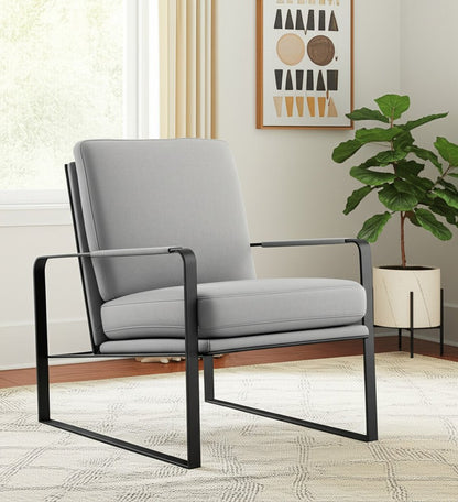 35" Light Gray and Black Velvet And Metal Lounge Chair HomeRoots