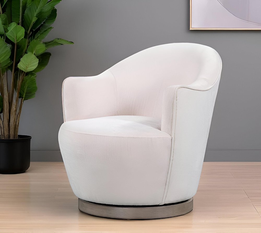27" Off White Fabric Swivel Barrel Chair HomeRoots