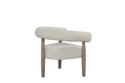 29" Cream and Light Brown Fabric And Wood Curved Arm Chair HomeRoots