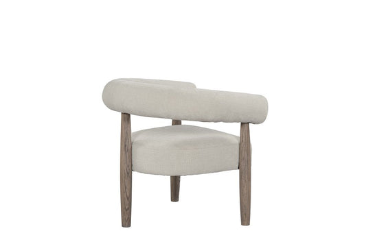 29" Cream and Light Brown Fabric And Wood Curved Arm Chair HomeRoots