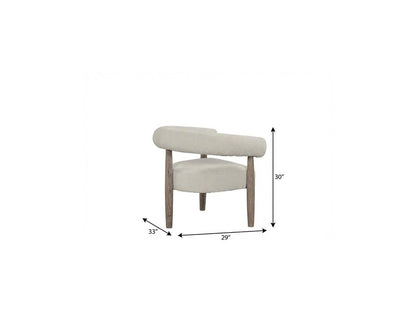 29" Cream and Light Brown Fabric And Wood Curved Arm Chair HomeRoots